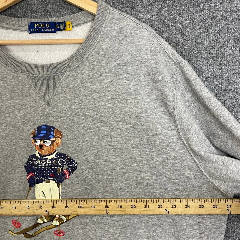 Polo Ralph Lauren Ski Bear Graphic Pullover Sweatshirt Mens XXL Gray Excellent